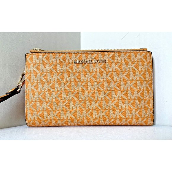 New Michael Kors Jet Set Travel Double Zip Wristlet Wallet Honeycomb Multi - Picture 1 of 6